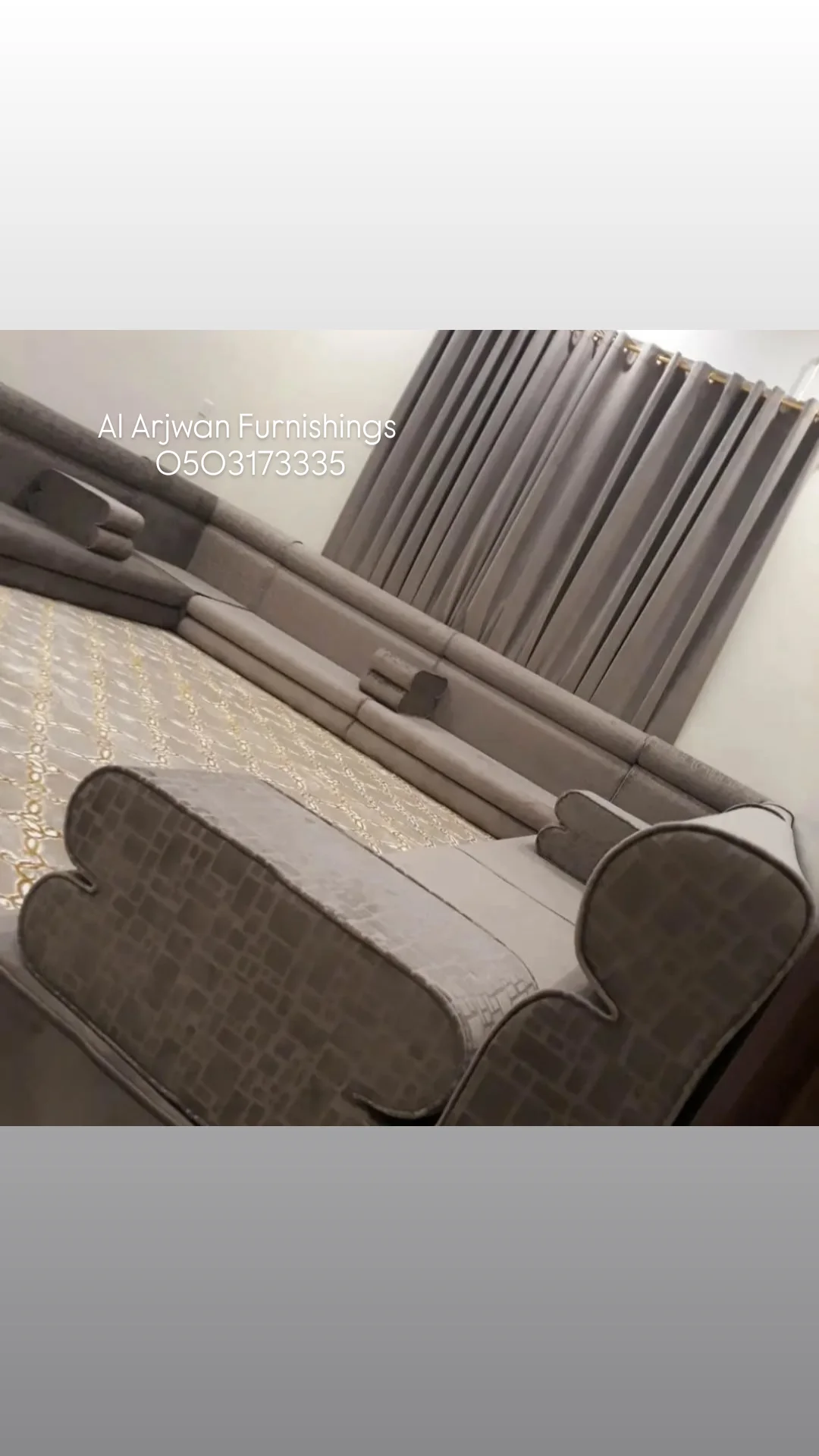 Eyelet blackout curtains with upholstered bed and bolsters